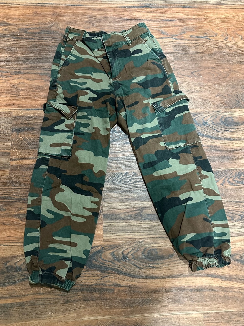 Camo Cargo Jogger Pants - Green/Brown Woodland Print